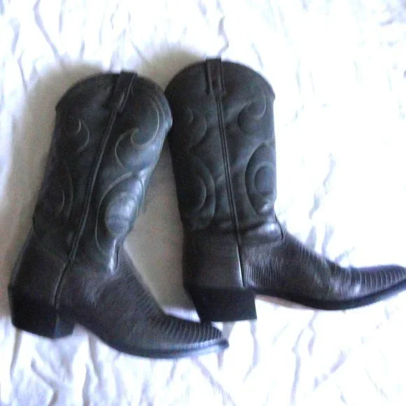 Acme Cowhide Lizard Reptile Embossed Cowboy Boots - Picture 2 of 9